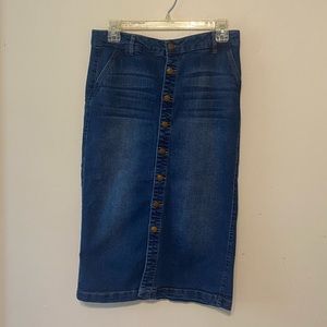 Button Down Denim MIDI Skirt
